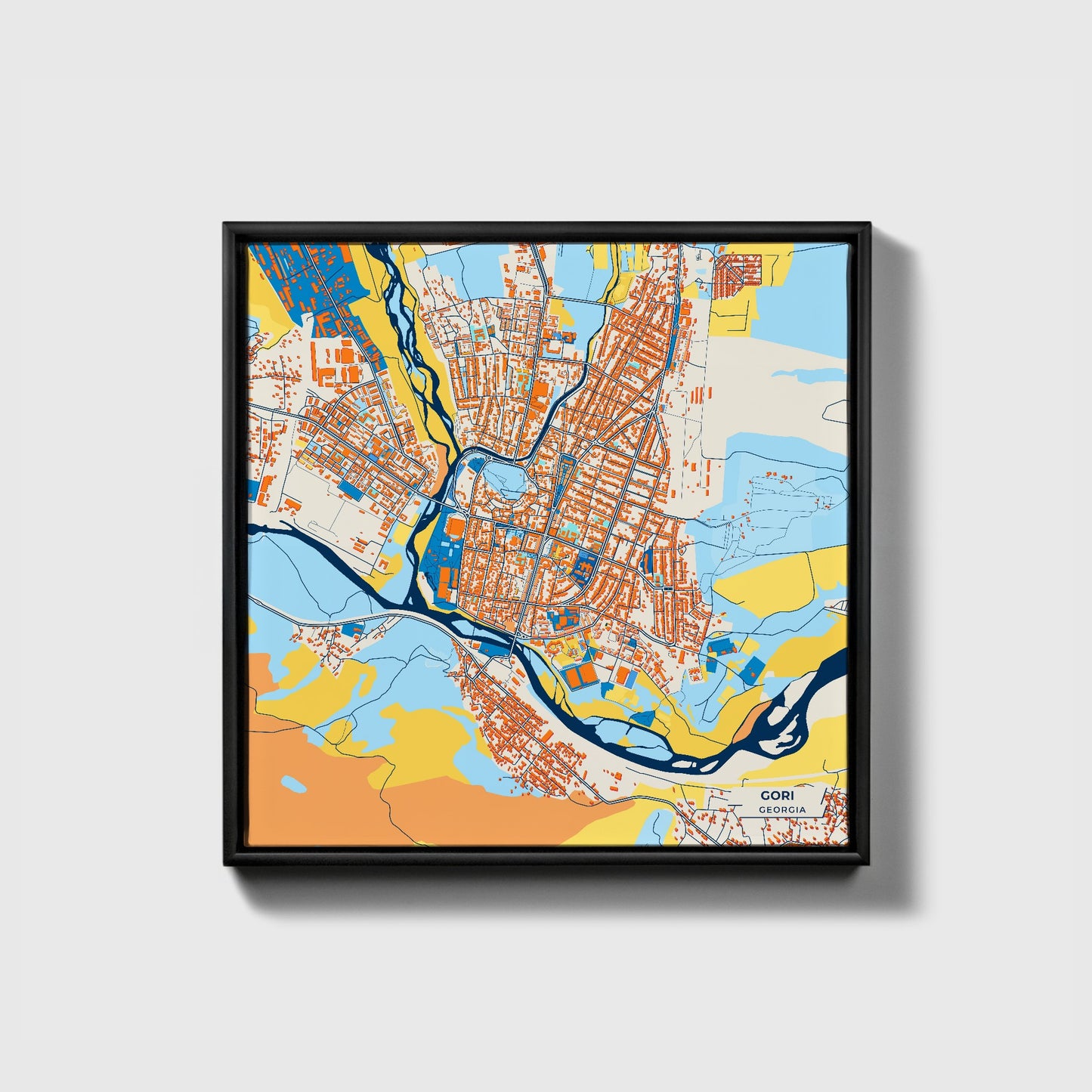Gori Georgia Colorful City Map Canvas Print • Black Framed