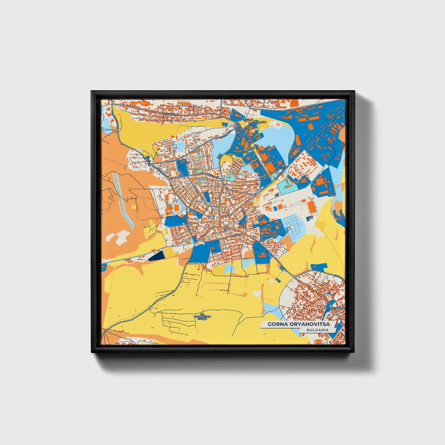 Горна Оряховица Bulgaria Colorful City Map Canvas Print • Black Framed