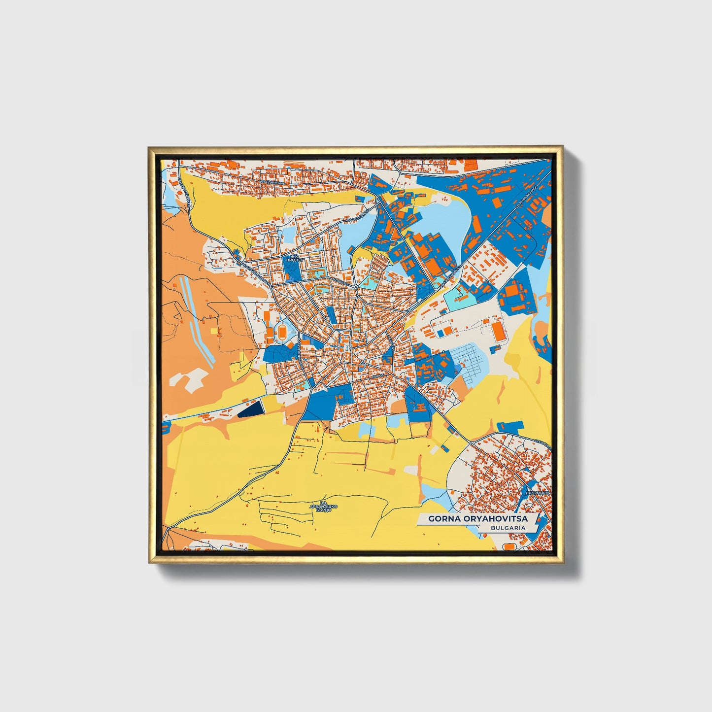 Горна Оряховица Bulgaria Colorful City Map Canvas Print • Gold Framed