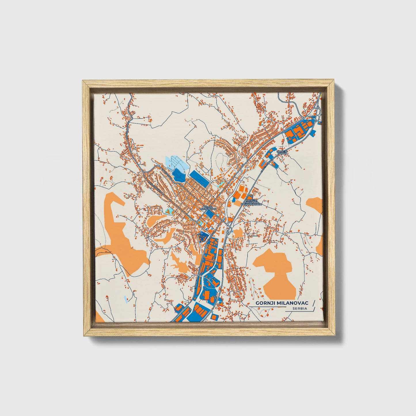 Горњи Милановац Serbia Colorful City Map Canvas Print • Natural Wooden Framed