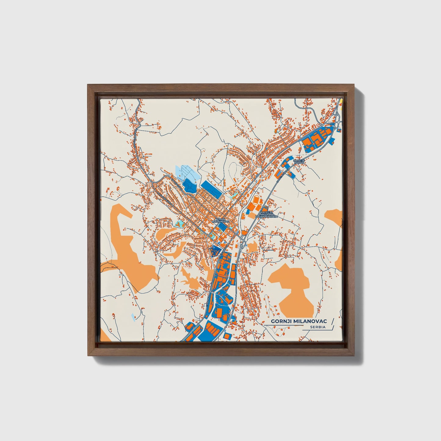 Горњи Милановац Serbia Colorful City Map Canvas Print • Dark Wooden Framed
