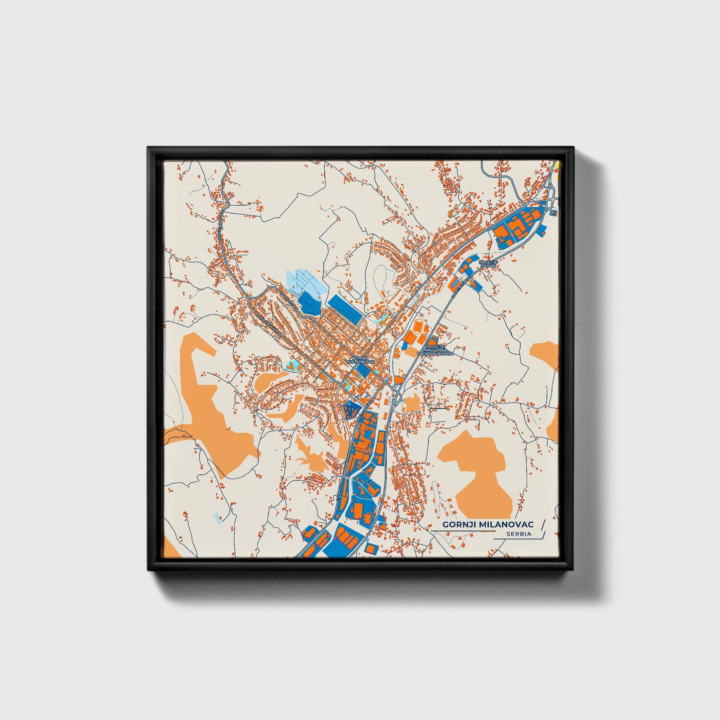 Горњи Милановац Serbia Colorful City Map Canvas Print • Black Framed