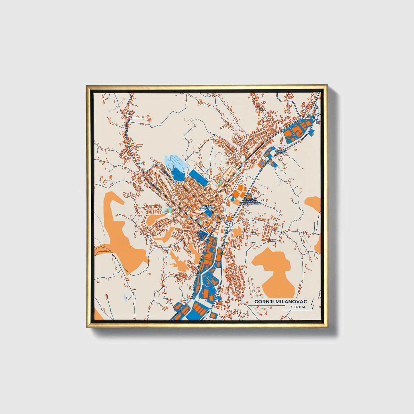 Горњи Милановац Serbia Colorful City Map Canvas Print • Gold Framed
