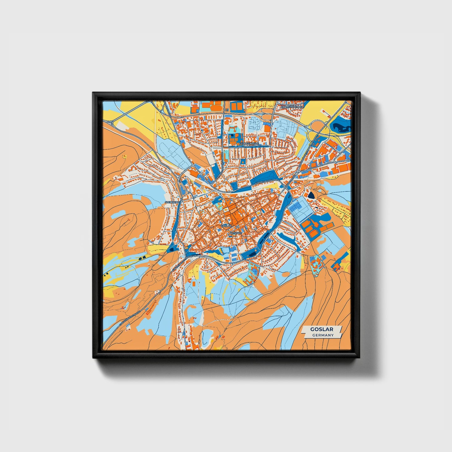 Goslar Germany Colorful City Map Canvas Print • Black Framed