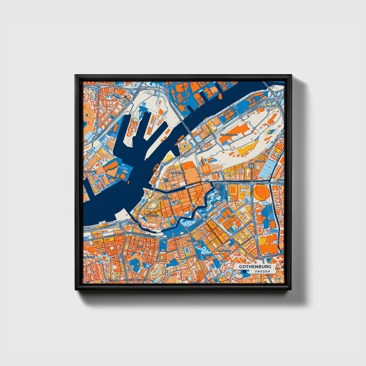 Göteborg Sweden Colorful City Map Canvas Print • Black Framed
