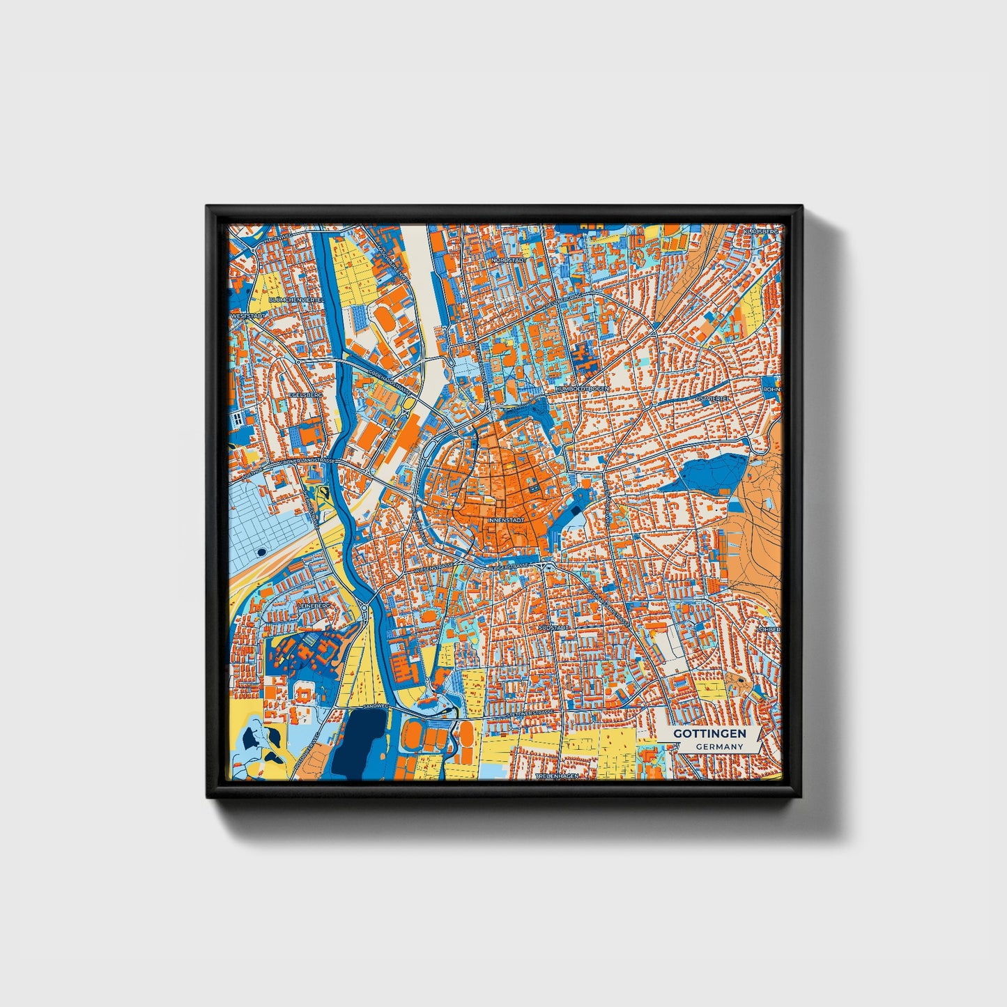 Göttingen Germany Colorful City Map Canvas Print • Black Framed