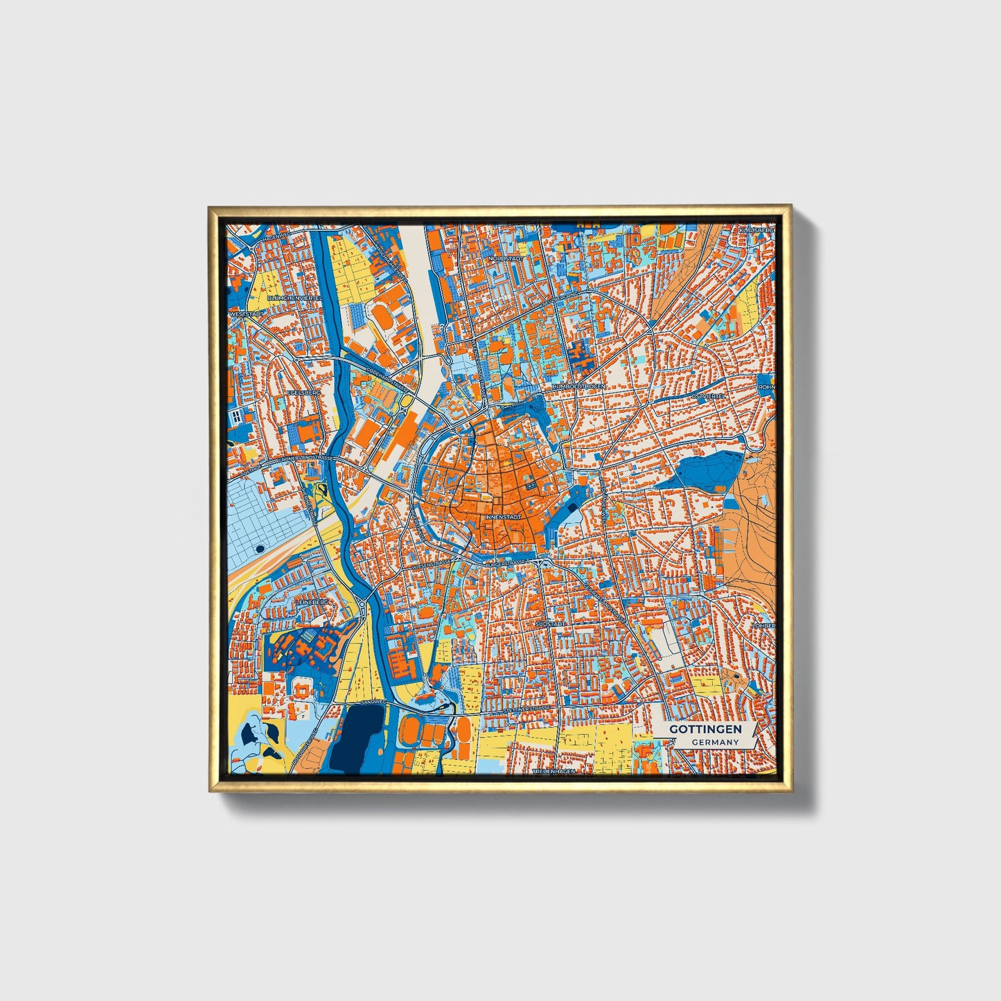 Göttingen Germany Colorful City Map Canvas Print • Gold Framed