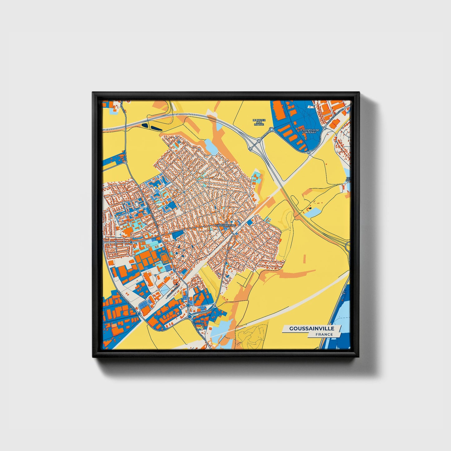 Goussainville France Colorful City Map Canvas Print • Black Framed