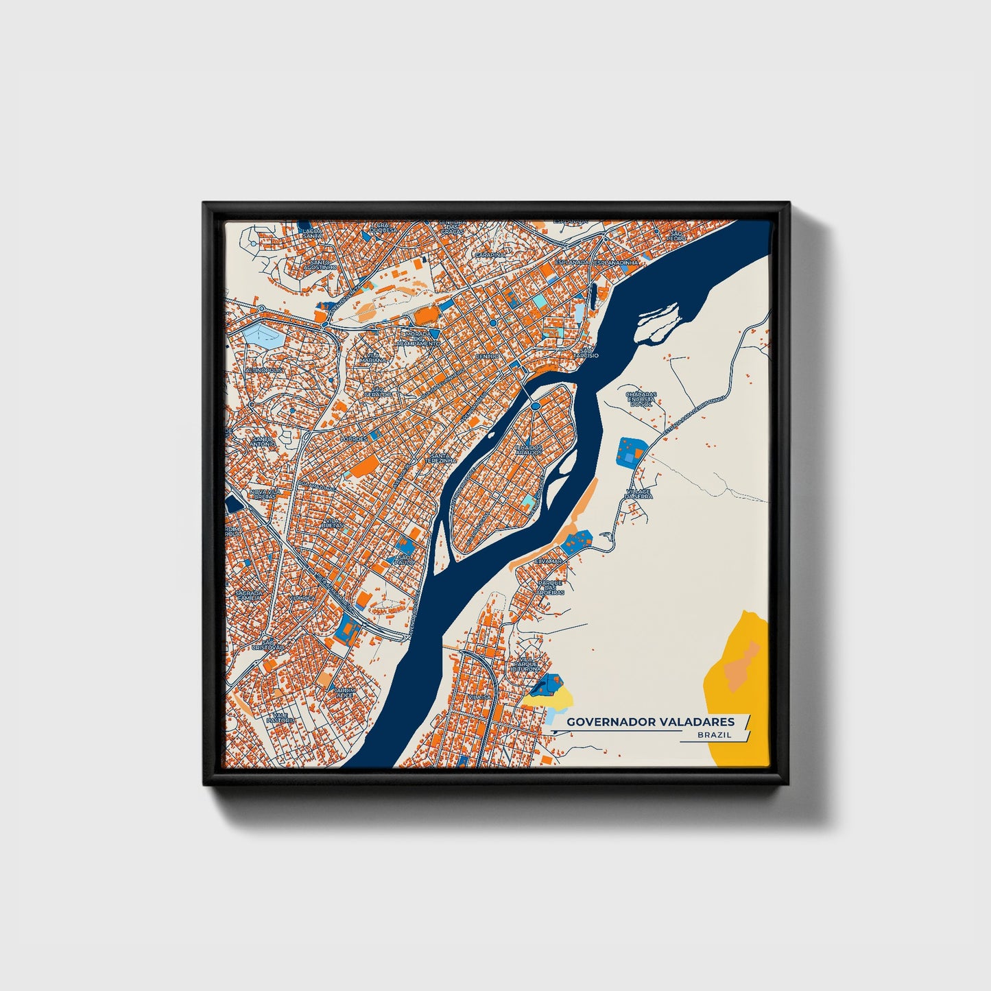 Governador Valadares Brazil Colorful City Map Canvas Print • Black Framed