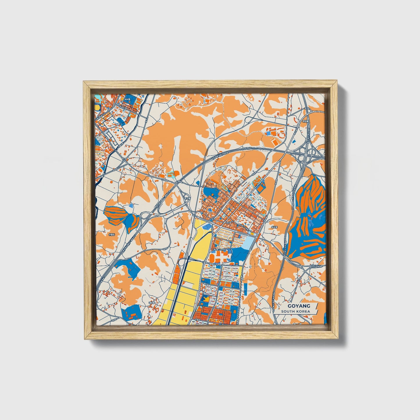 Goyang South Korea Colorful City Map Canvas Print • Natural Wooden Framed