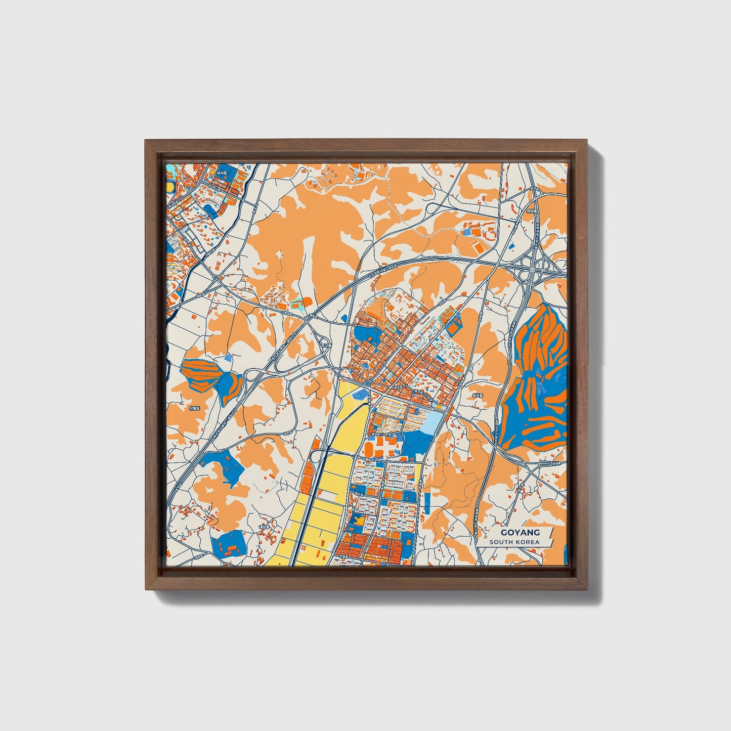 Goyang South Korea Colorful City Map Canvas Print • Dark Wooden Framed