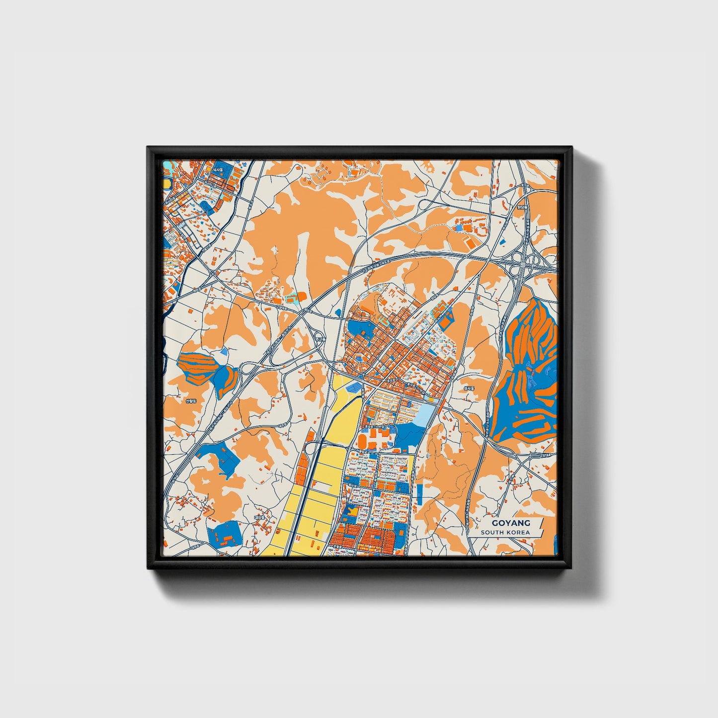 Goyang South Korea Colorful City Map Canvas Print • Black Framed