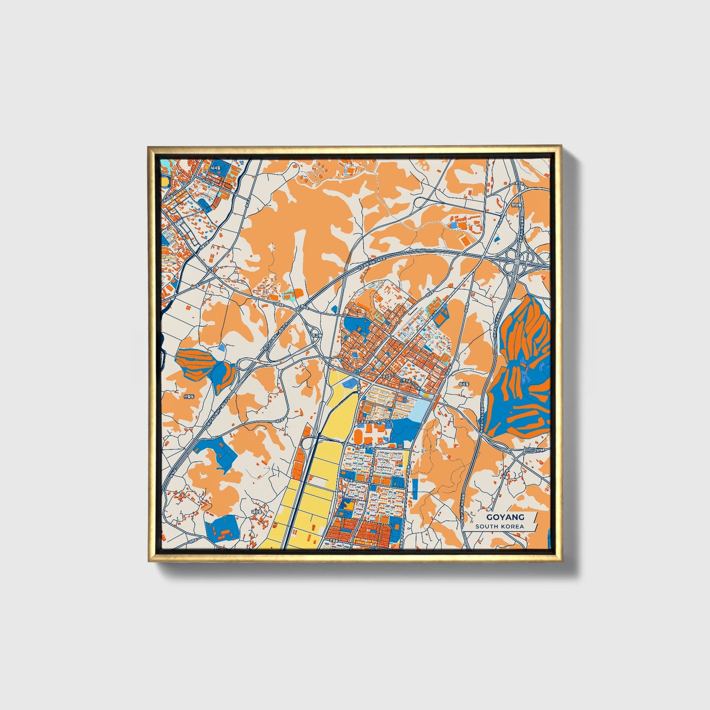 Goyang South Korea Colorful City Map Canvas Print • Gold Framed