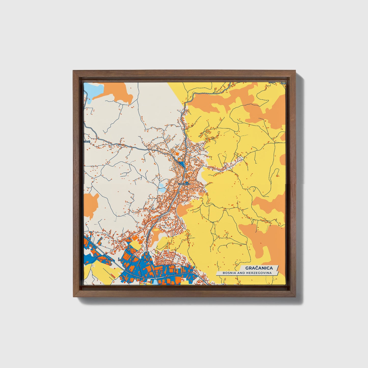 Gračanica Bosnia And Herzegovina Colorful City Map Canvas Print • Dark Wooden Framed