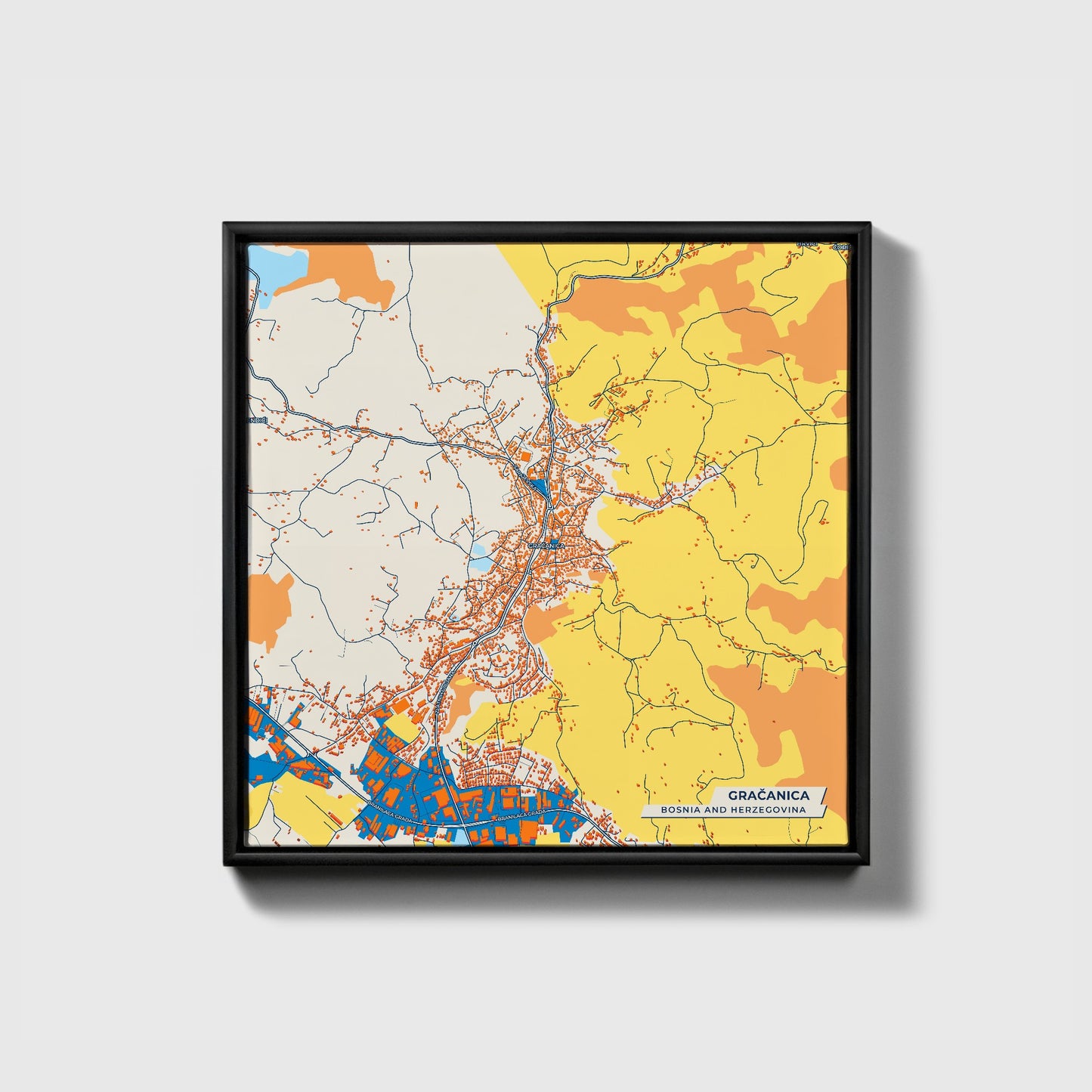 Gračanica Bosnia And Herzegovina Colorful City Map Canvas Print • Black Framed