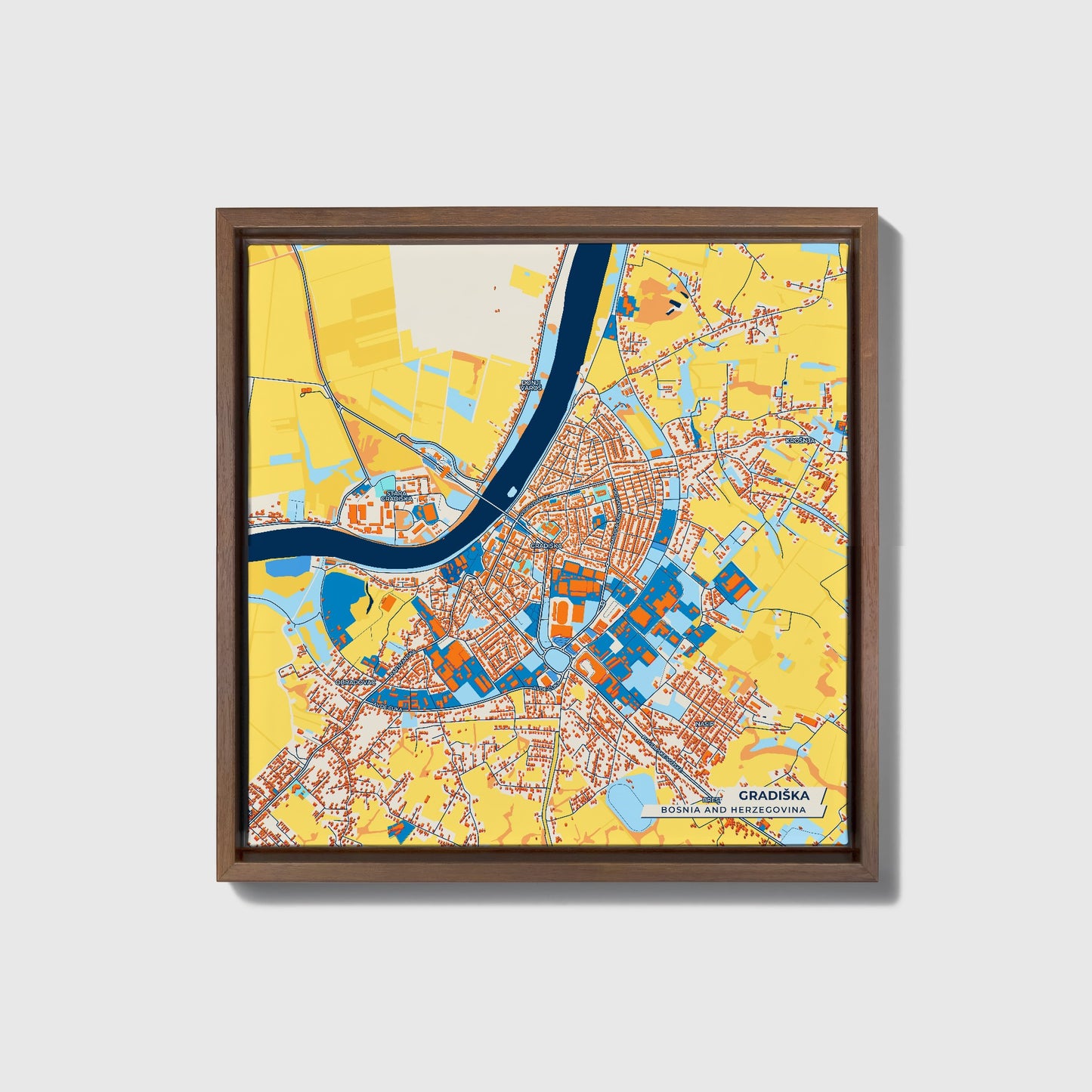 Gradiška Bosnia And Herzegovina Colorful City Map Canvas Print • Dark Wooden Framed