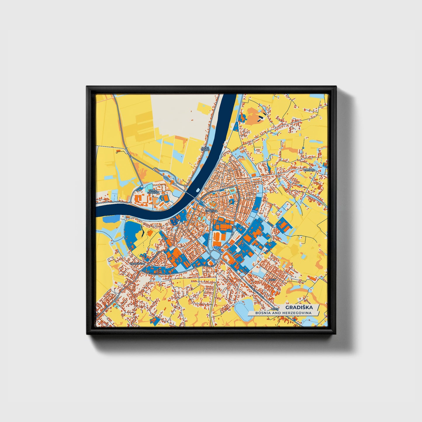 Gradiška Bosnia And Herzegovina Colorful City Map Canvas Print • Black Framed