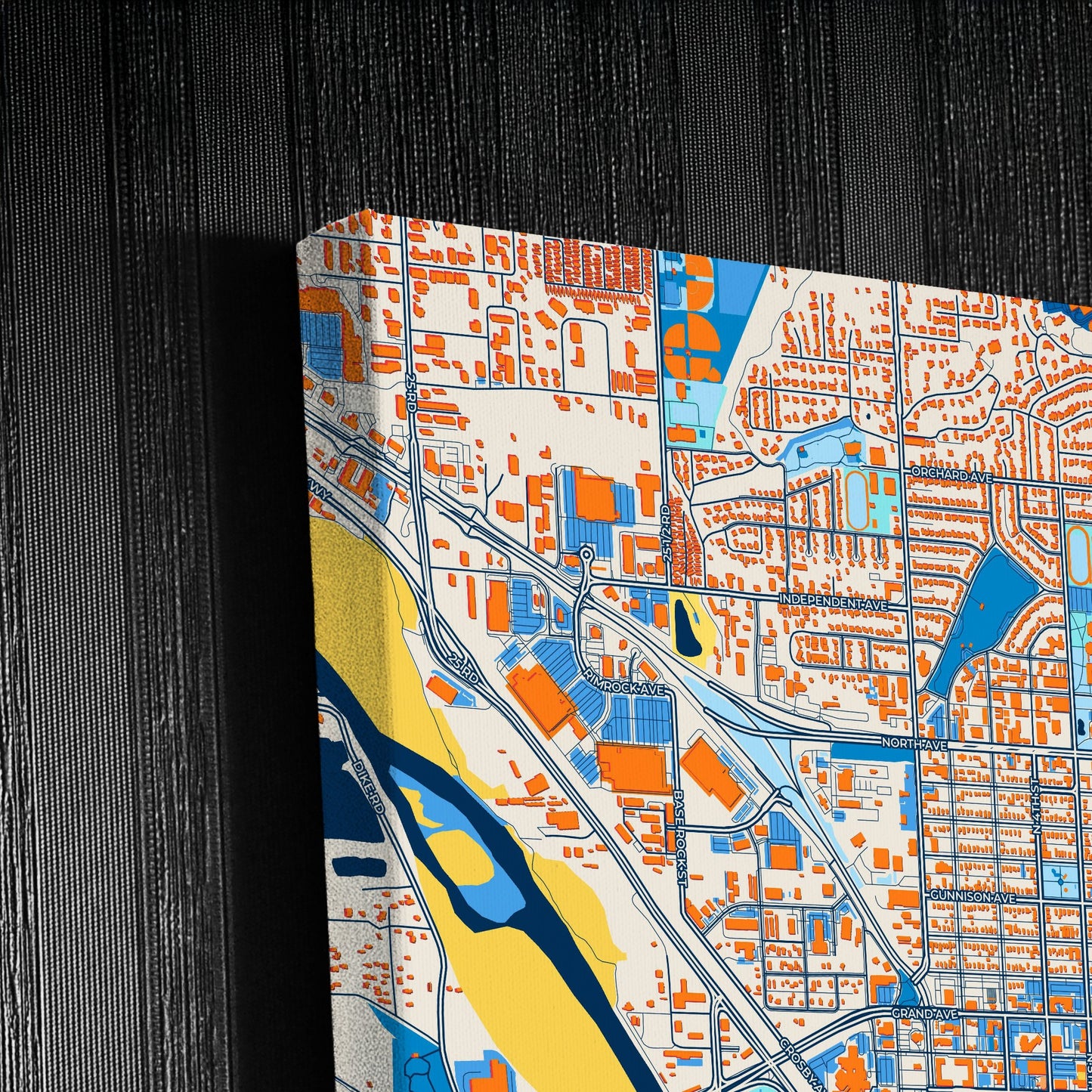 Grand Junction Colorado Colorful City Map Canvas Print Detail