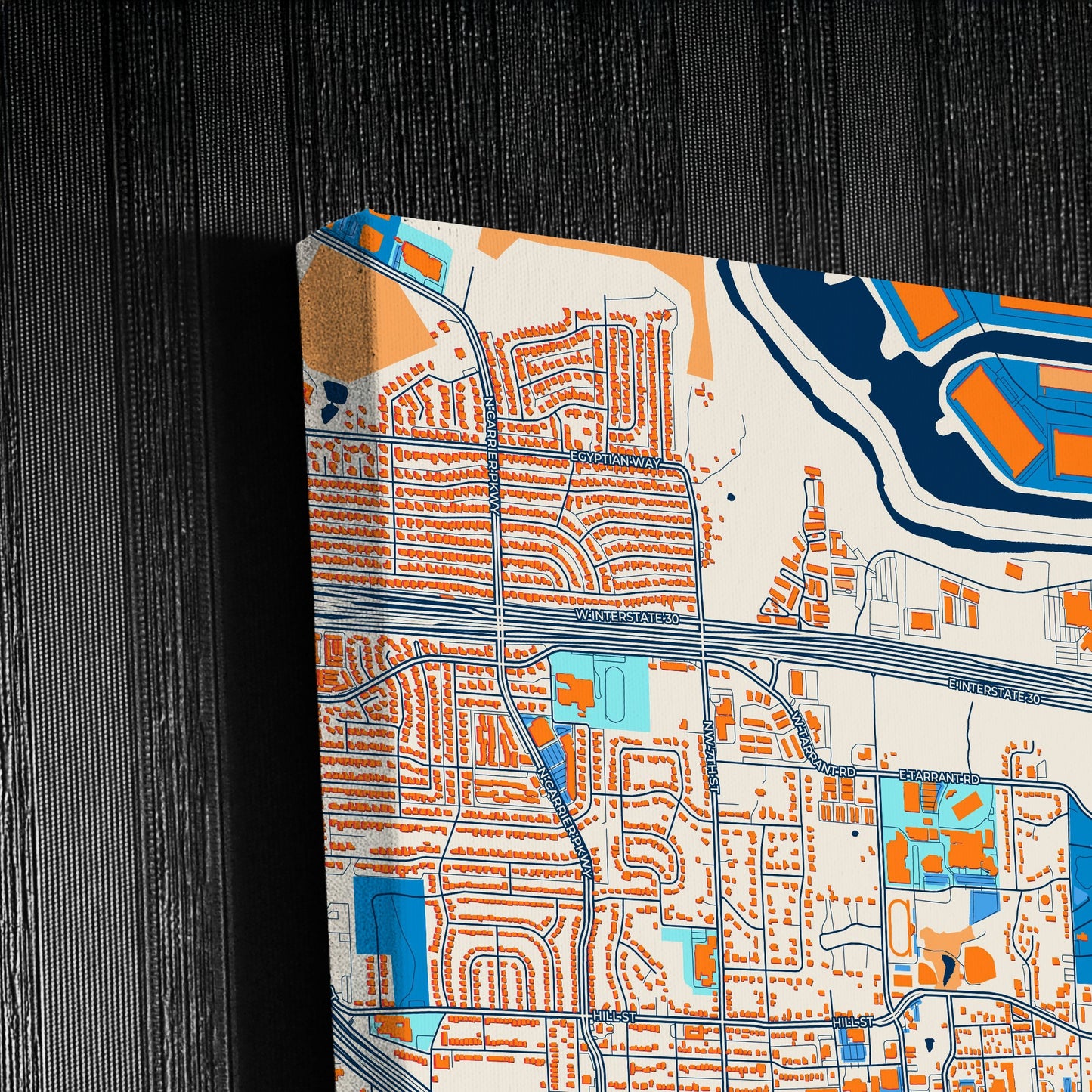 Grand Prairie Texas Colorful City Map Canvas Print Detail