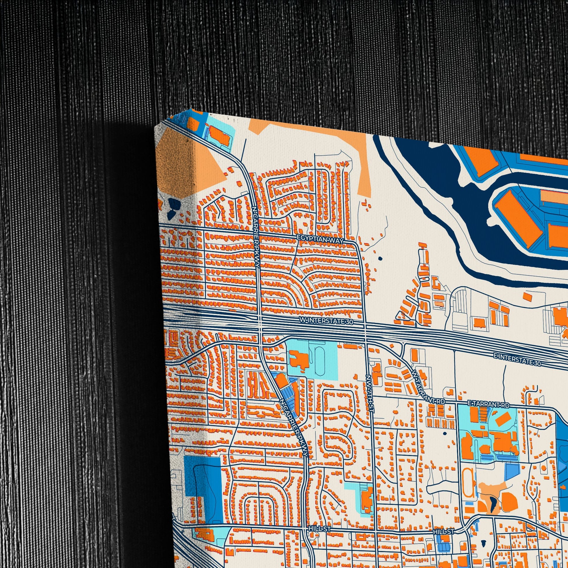 Grand Prairie Texas Colorful City Map Canvas Print Detail