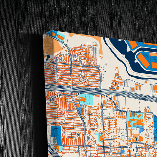 Grand Prairie Texas Colorful City Map Canvas Print Detail
