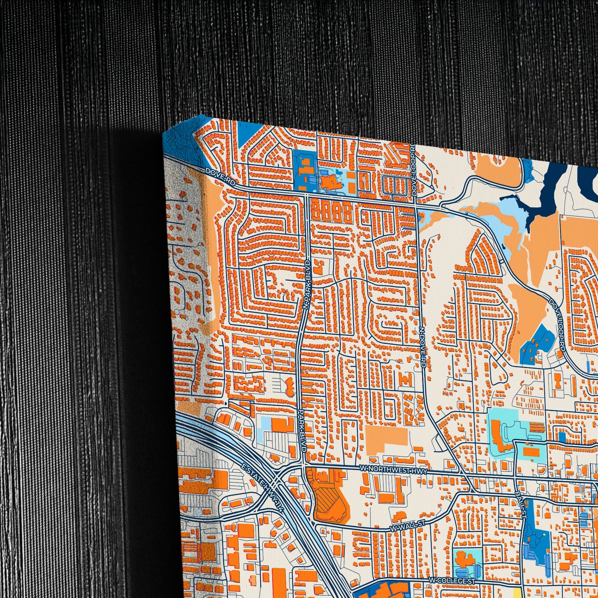 Grapevine Texas Colorful City Map Canvas Print Detail