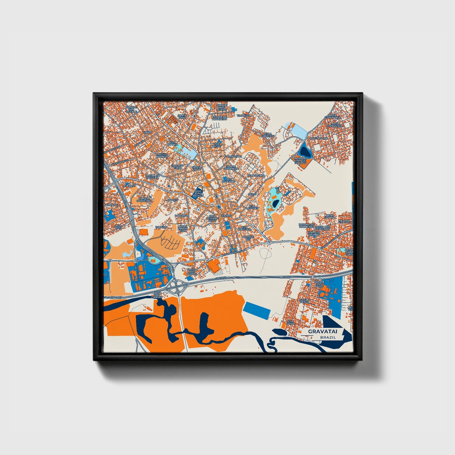 Gravatai Brazil Colorful City Map Canvas Print • Black Framed