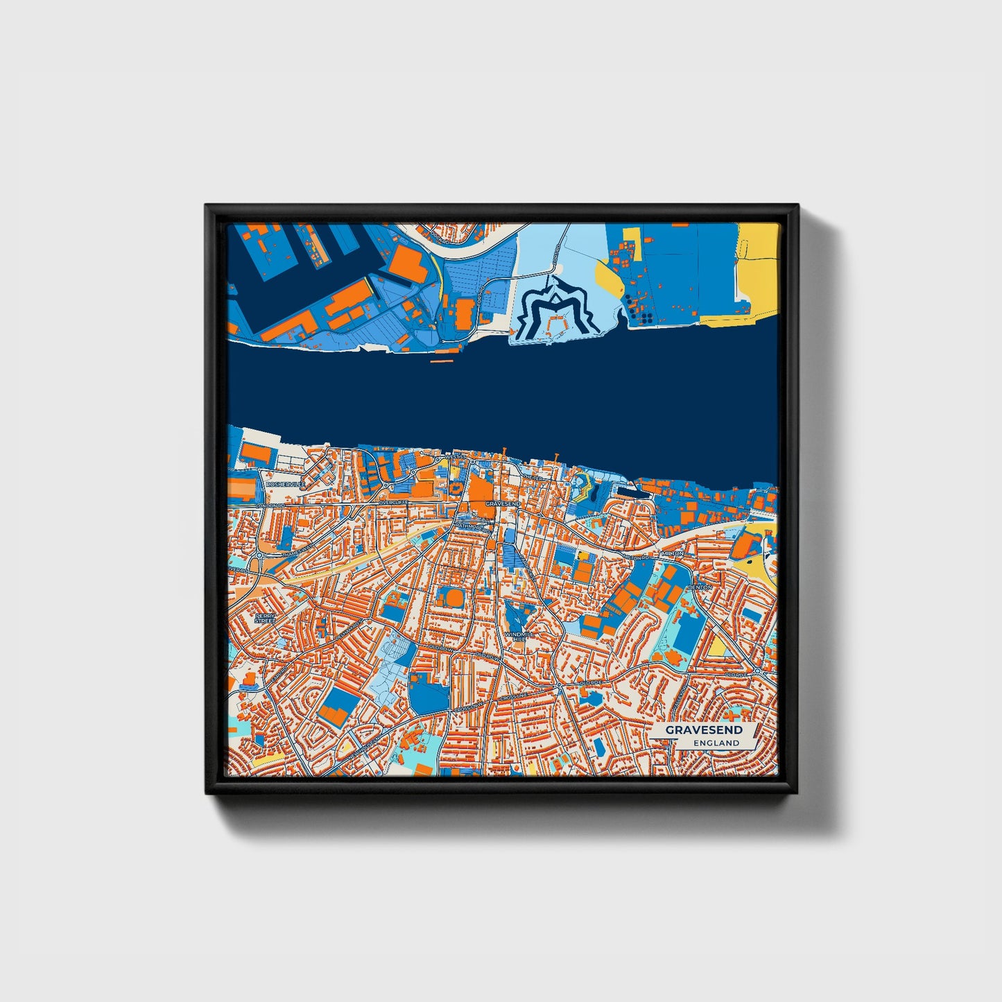 Gravesend England Colorful City Map Canvas Print • Black Framed