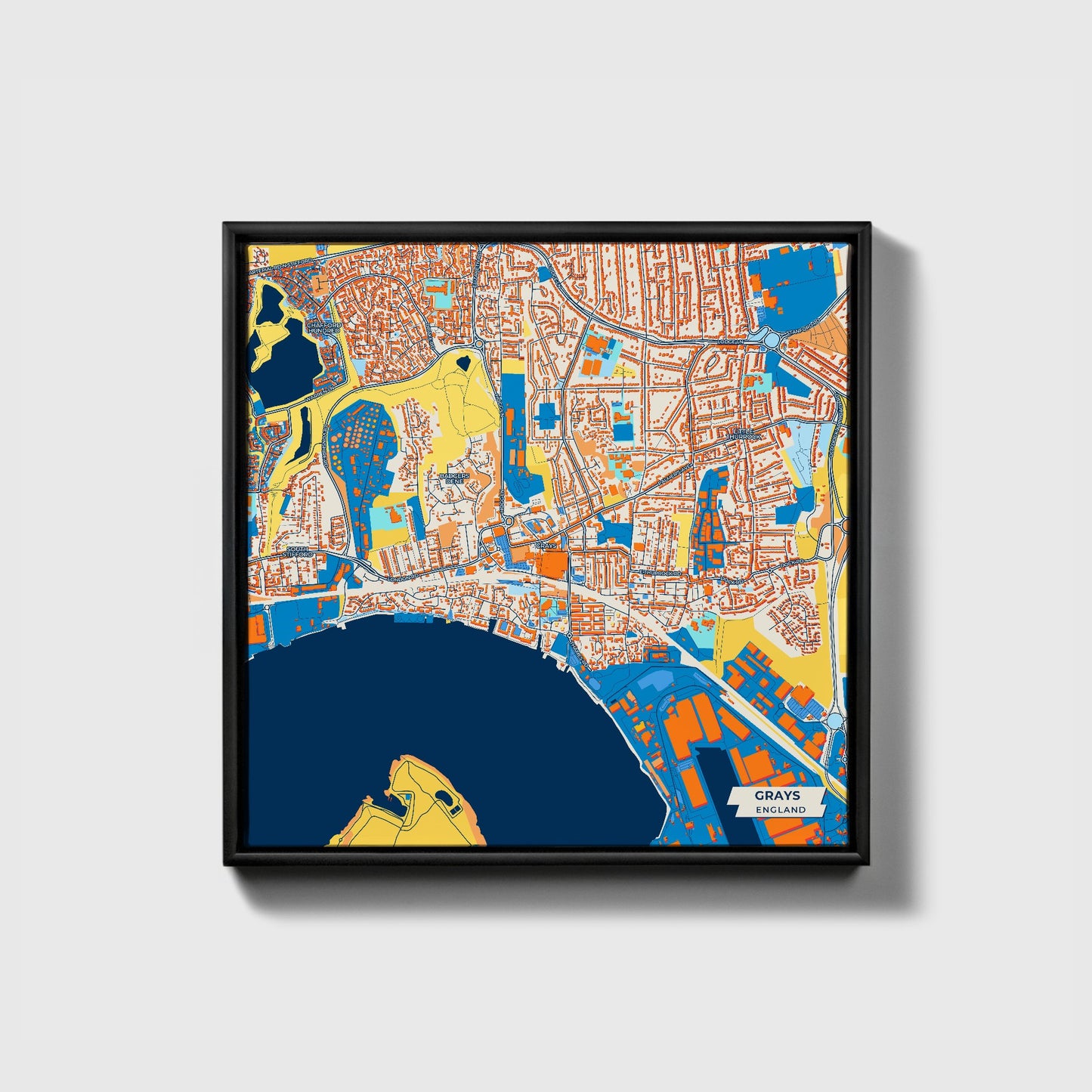 Grays England Colorful City Map Canvas Print • Black Framed