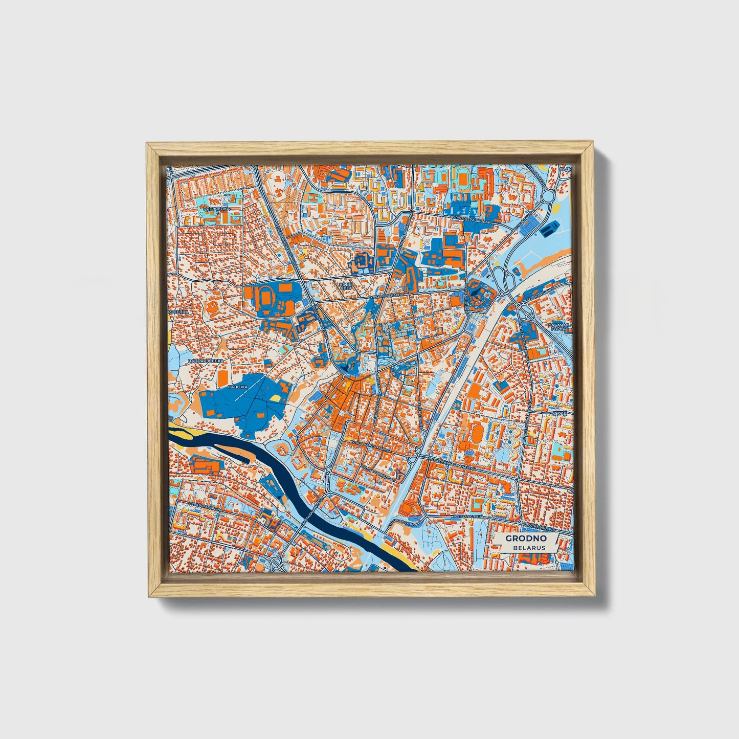 Гродна Belarus Colorful City Map Canvas Print • Natural Wooden Framed