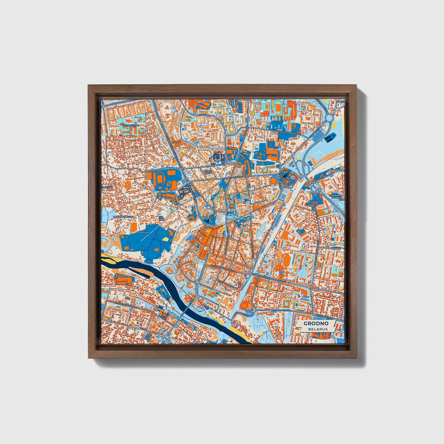 Гродна Belarus Colorful City Map Canvas Print • Dark Wooden Framed