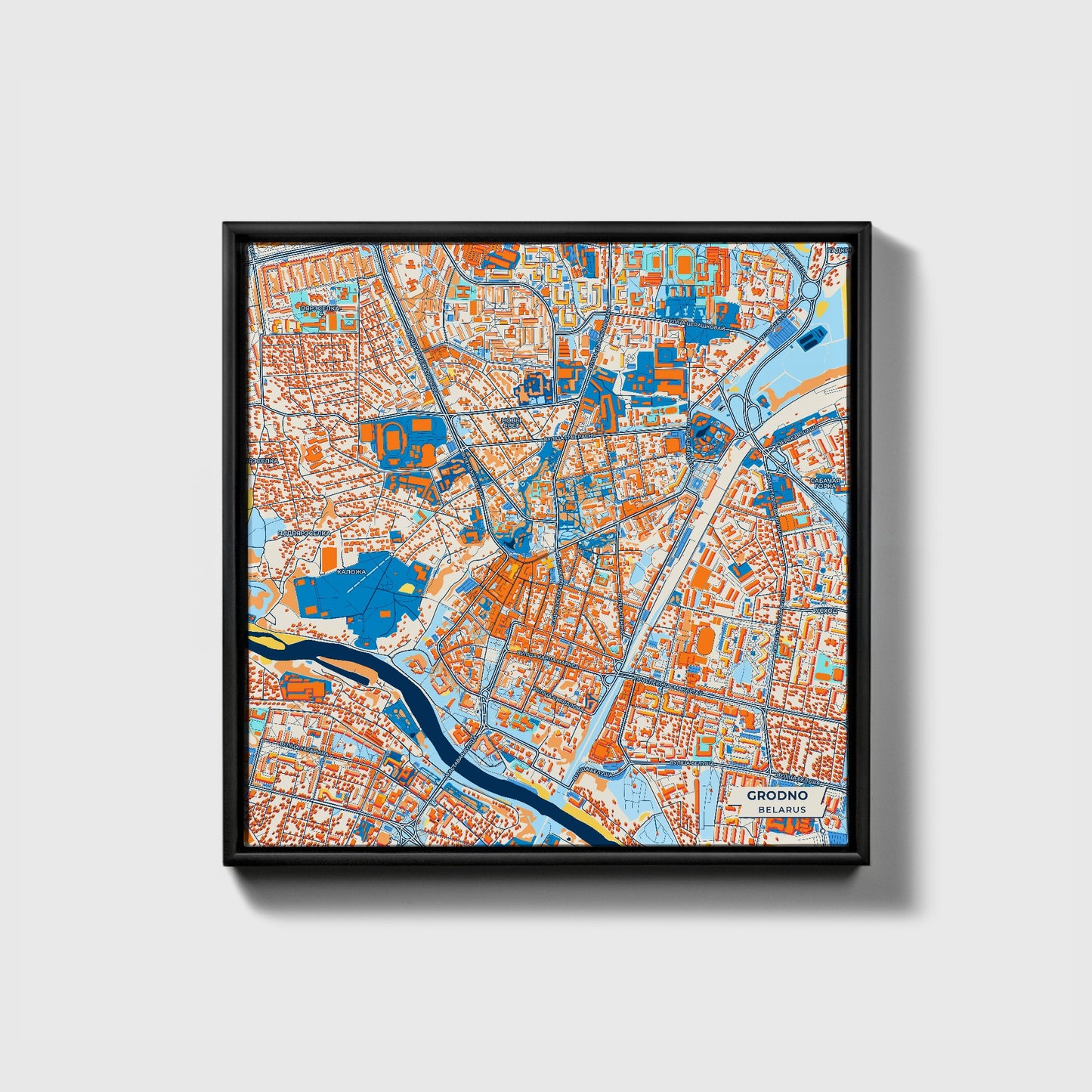 Гродна Belarus Colorful City Map Canvas Print • Black Framed