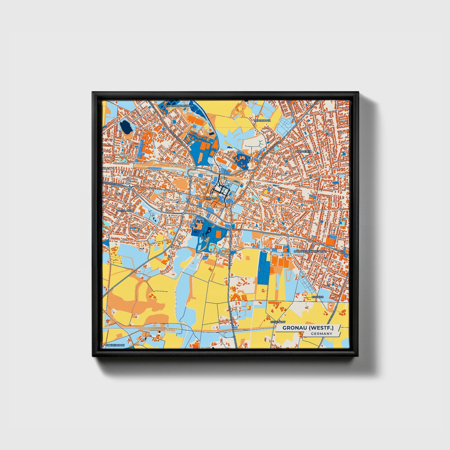 Gronau (Westf.) Germany Colorful City Map Canvas Print • Black Framed