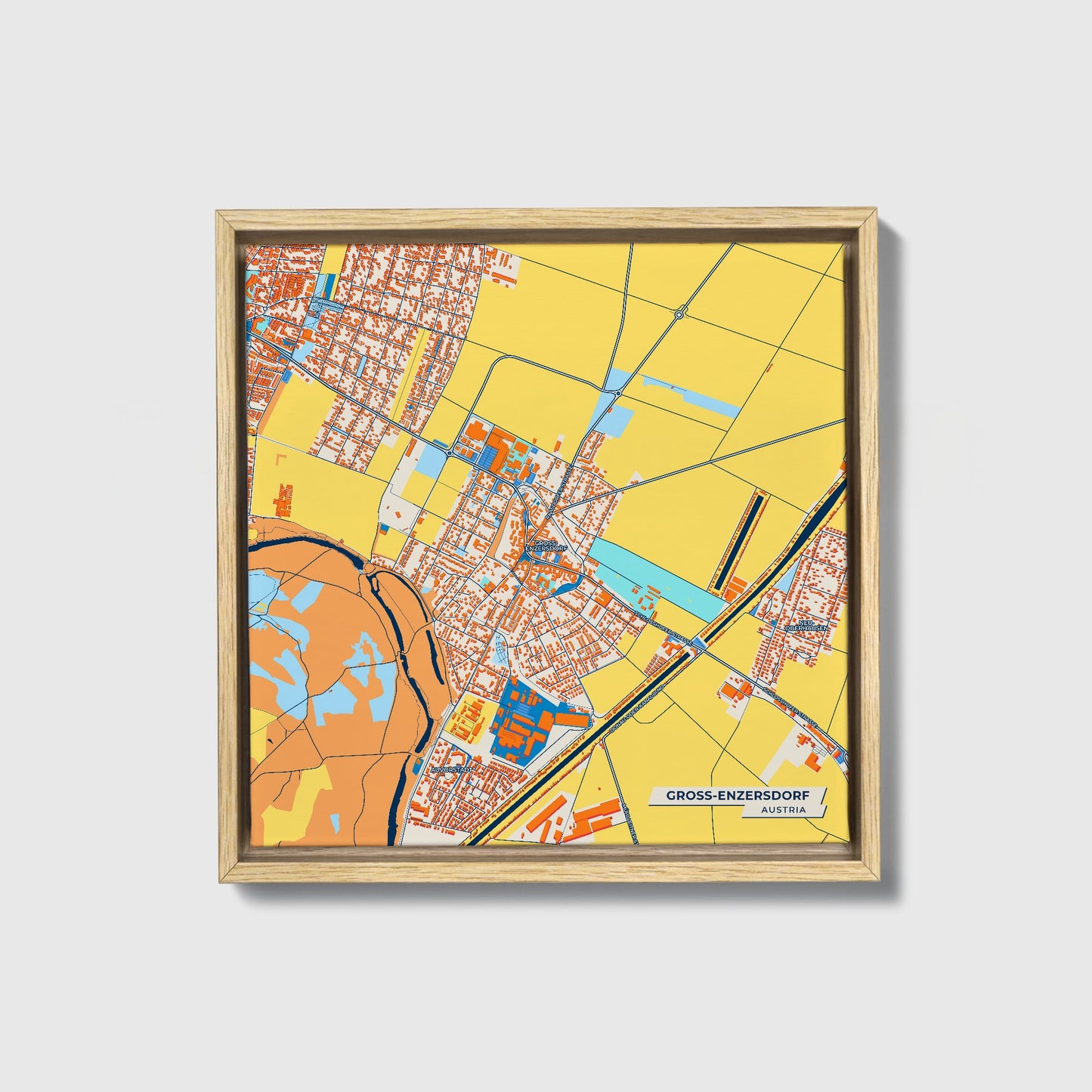 Gross-Enzersdorf Austria Colorful City Map Canvas Print • Natural Wooden Framed