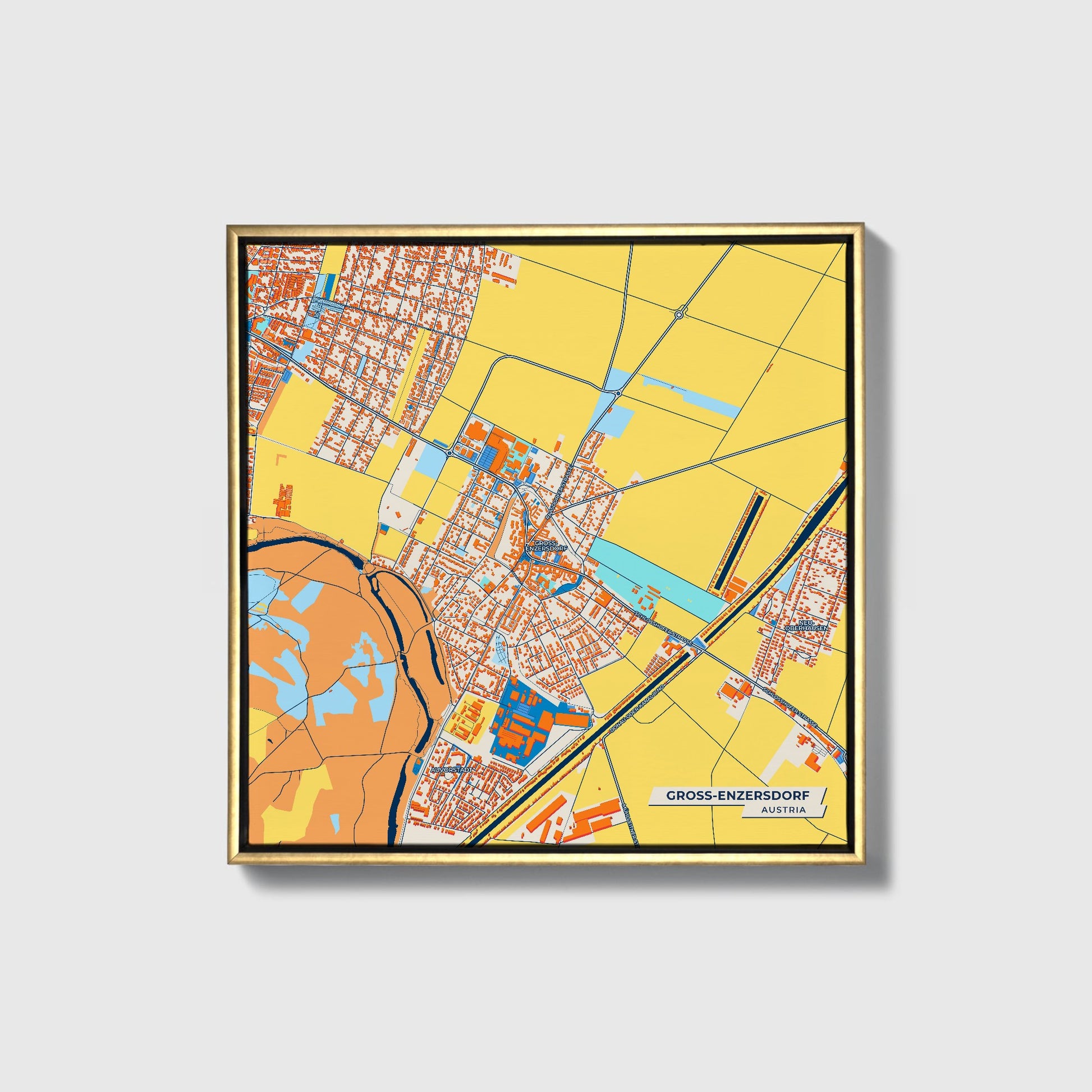 Gross-Enzersdorf Austria Colorful City Map Canvas Print • Gold Framed