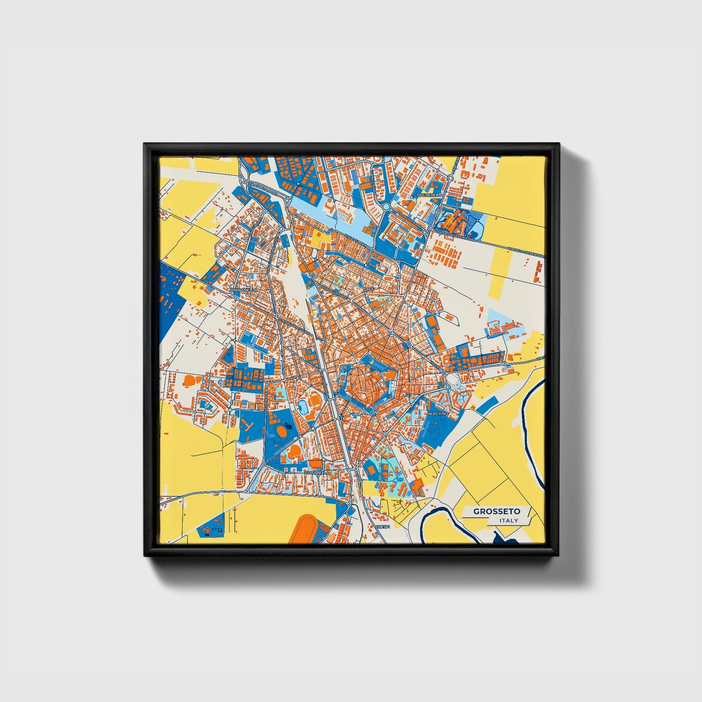 Grosseto Italy Colorful City Map Canvas Print • Black Framed
