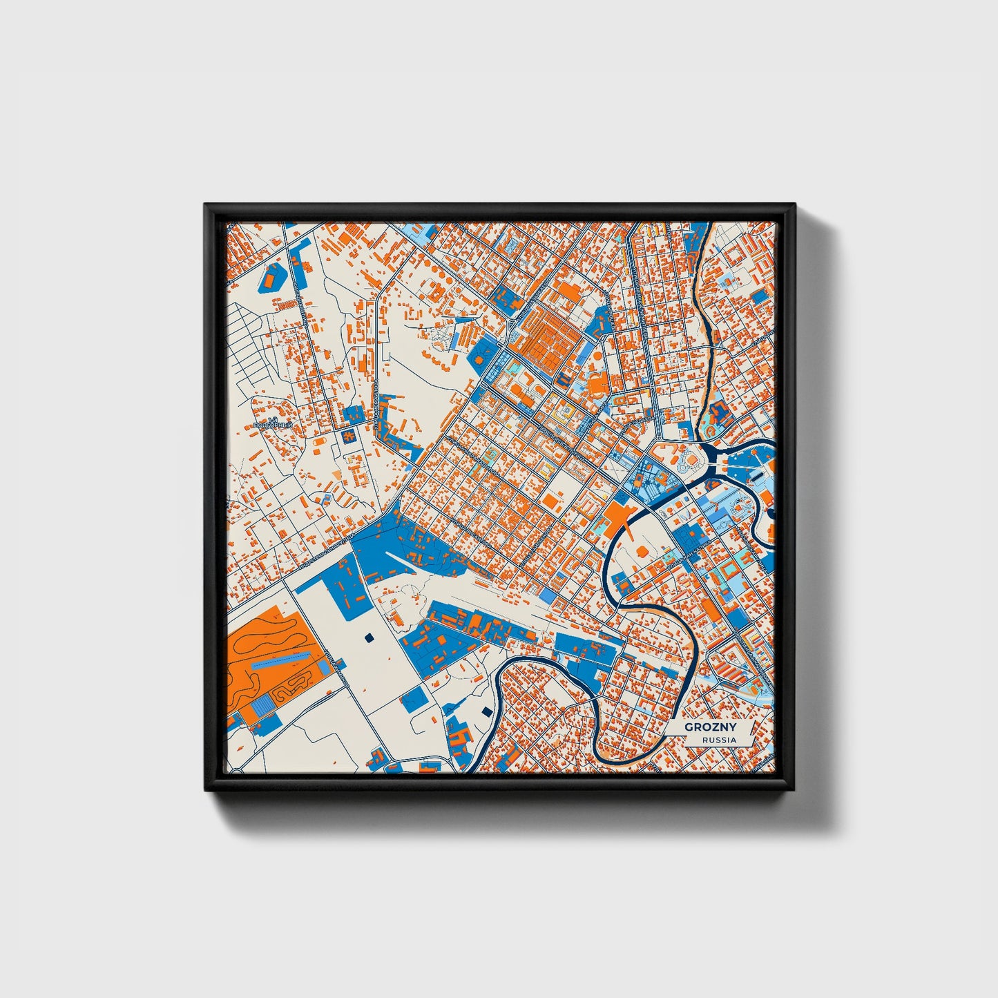Грозный Russia Colorful City Map Canvas Print • Black Framed