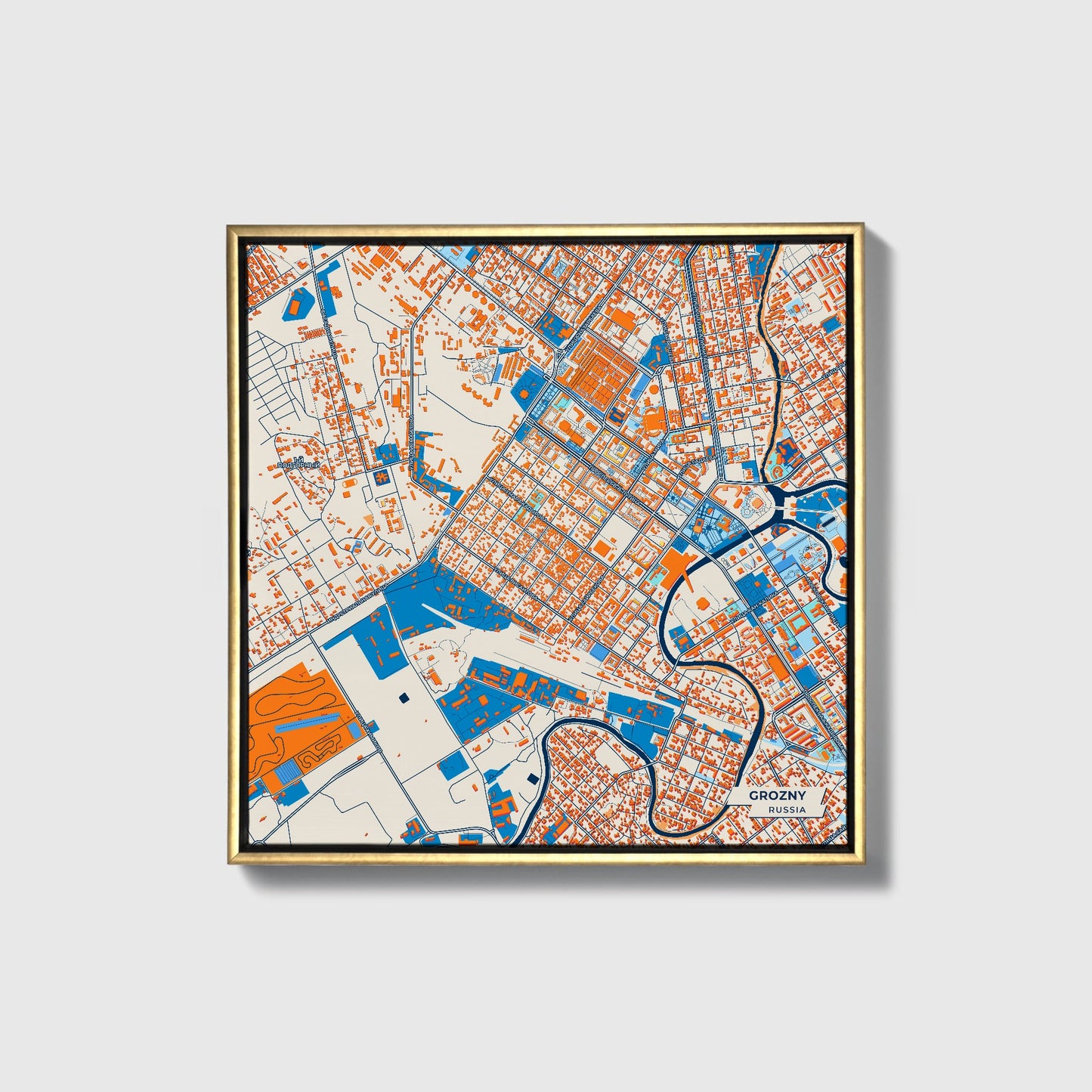Грозный Russia Colorful City Map Canvas Print • Gold Framed