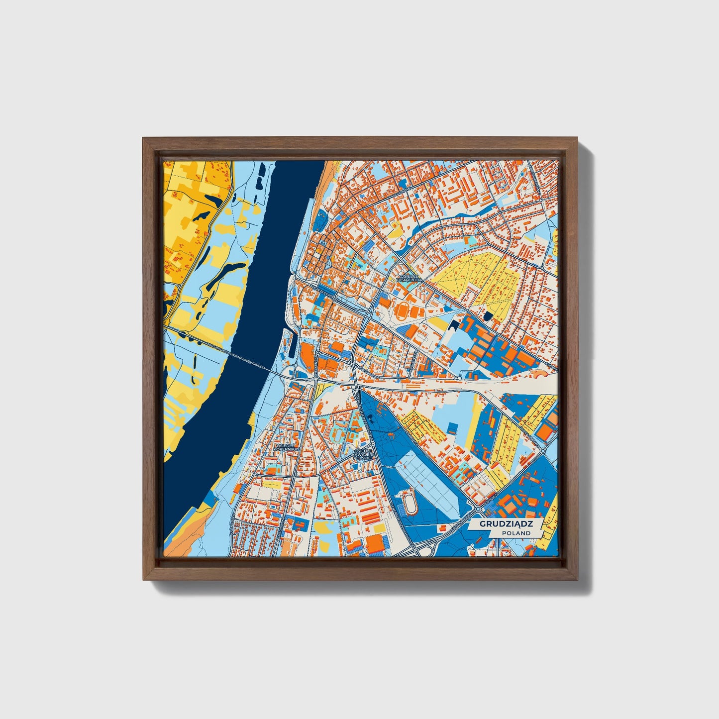 Grudziądz Poland Colorful City Map Canvas Print • Dark Wooden Framed