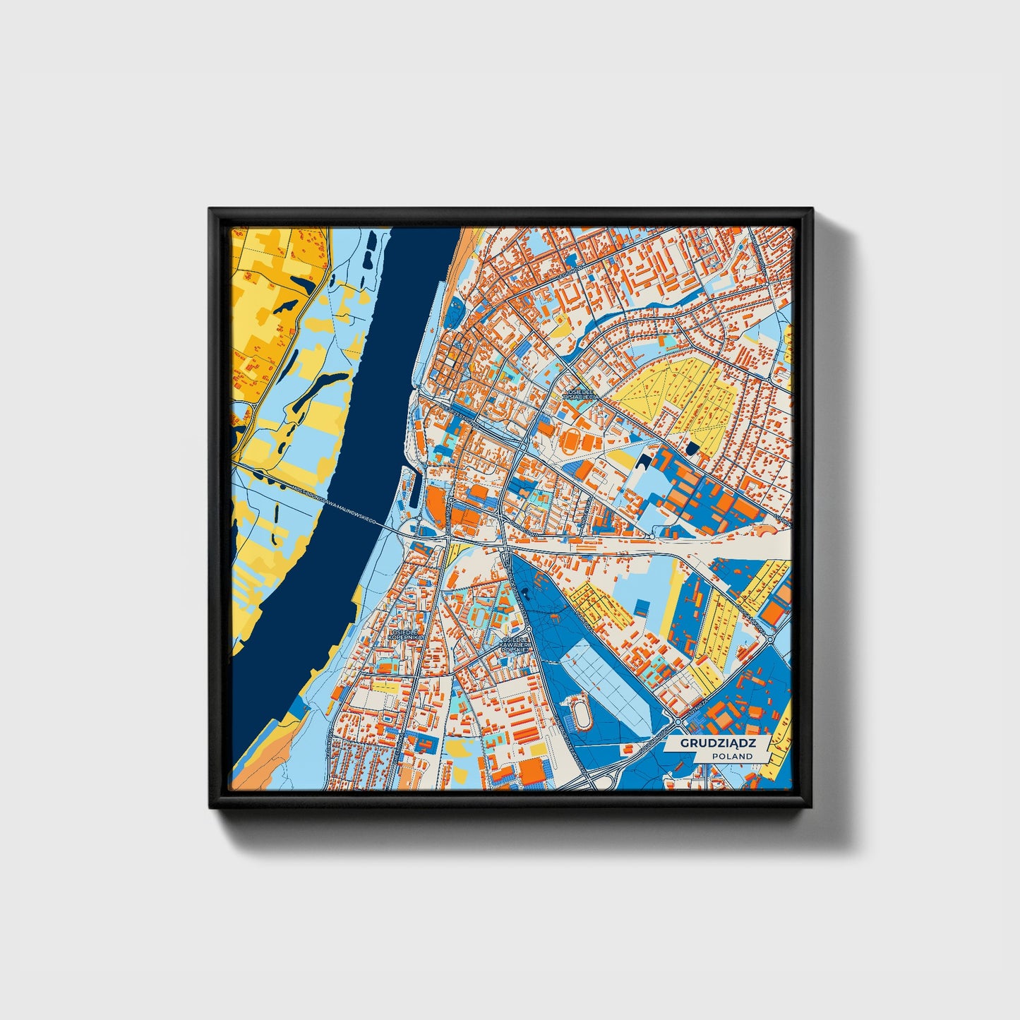 Grudziądz Poland Colorful City Map Canvas Print • Black Framed
