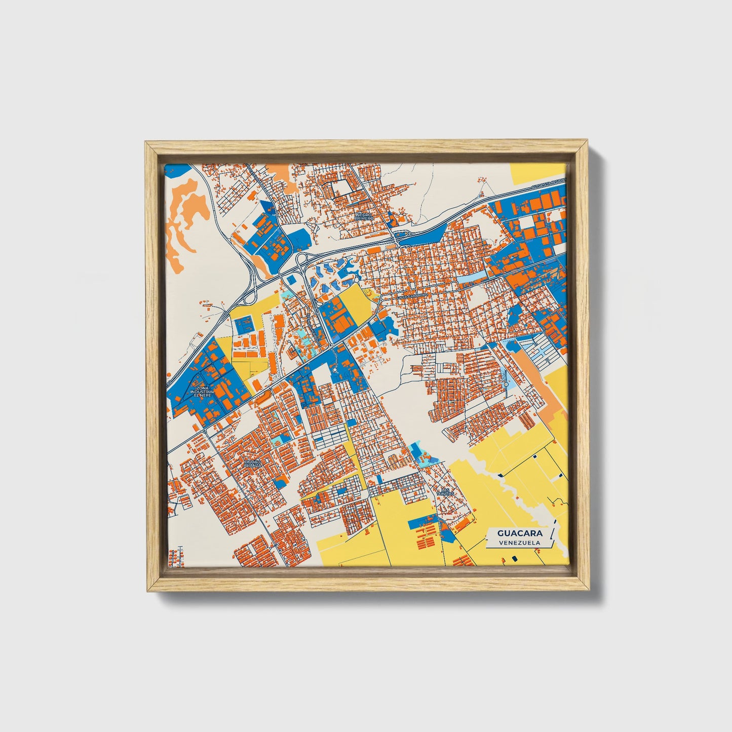 Guacara Venezuela Colorful City Map Canvas Print • Natural Wooden Framed