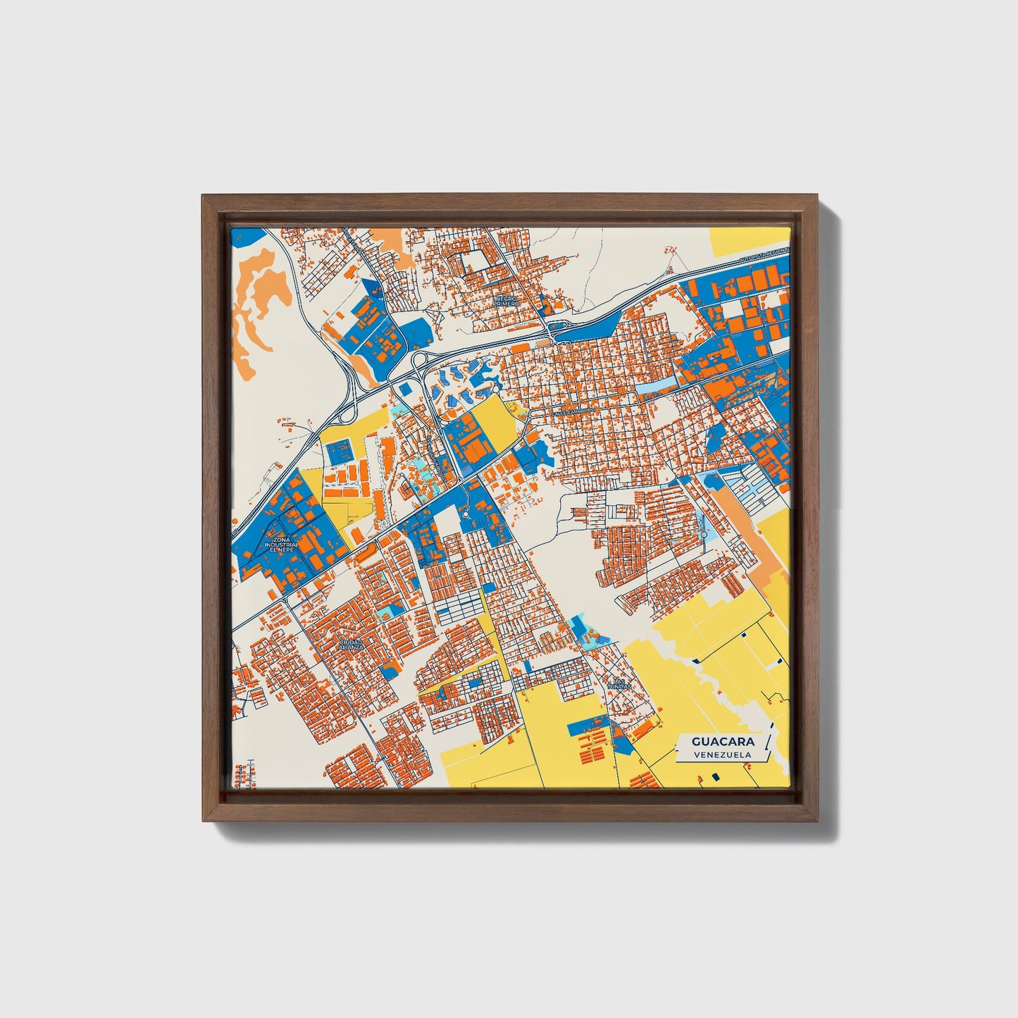 Guacara Venezuela Colorful City Map Canvas Print • Dark Wooden Framed