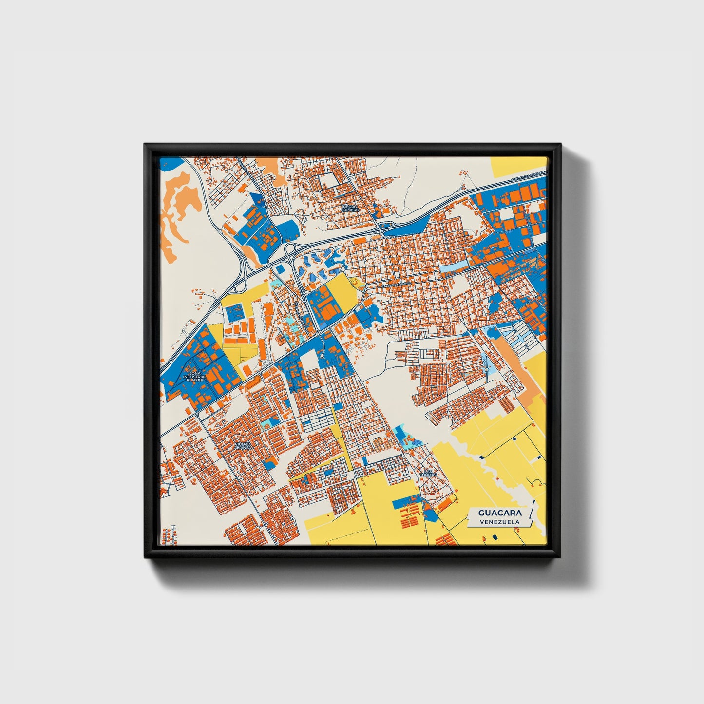 Guacara Venezuela Colorful City Map Canvas Print • Black Framed