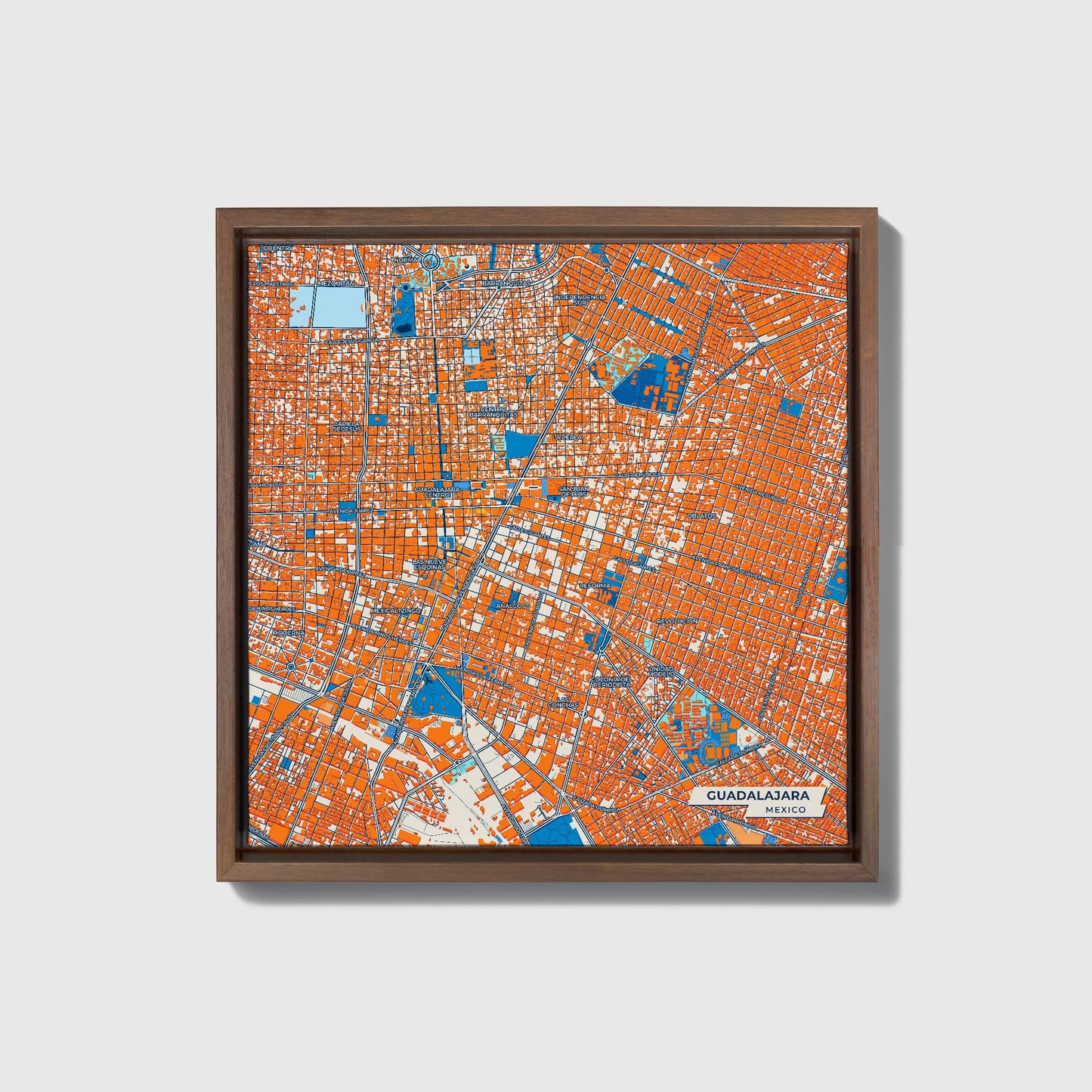 Guadalajara Mexico Colorful City Map Canvas Print • Dark Wooden Framed