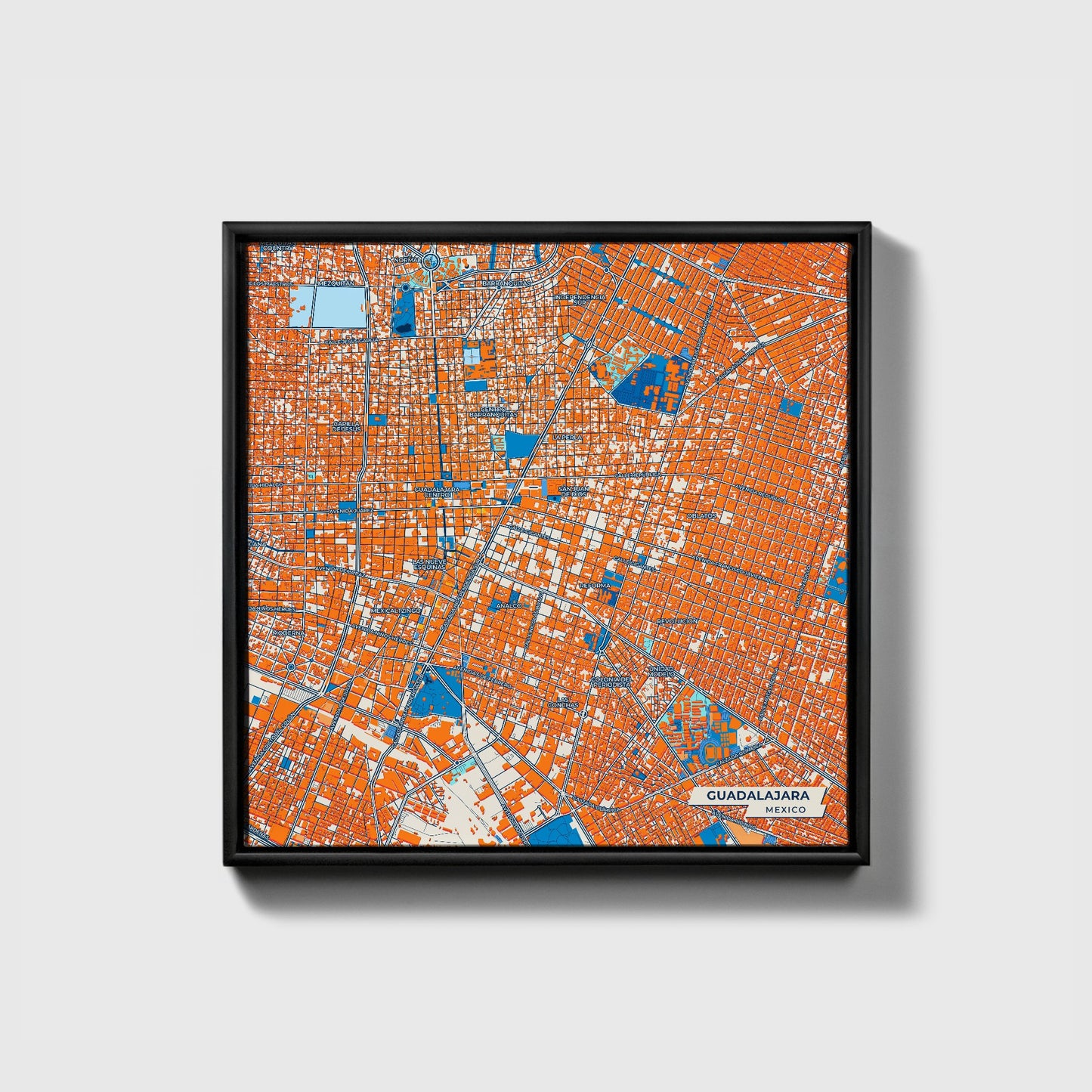 Guadalajara Mexico Colorful City Map Canvas Print • Black Framed