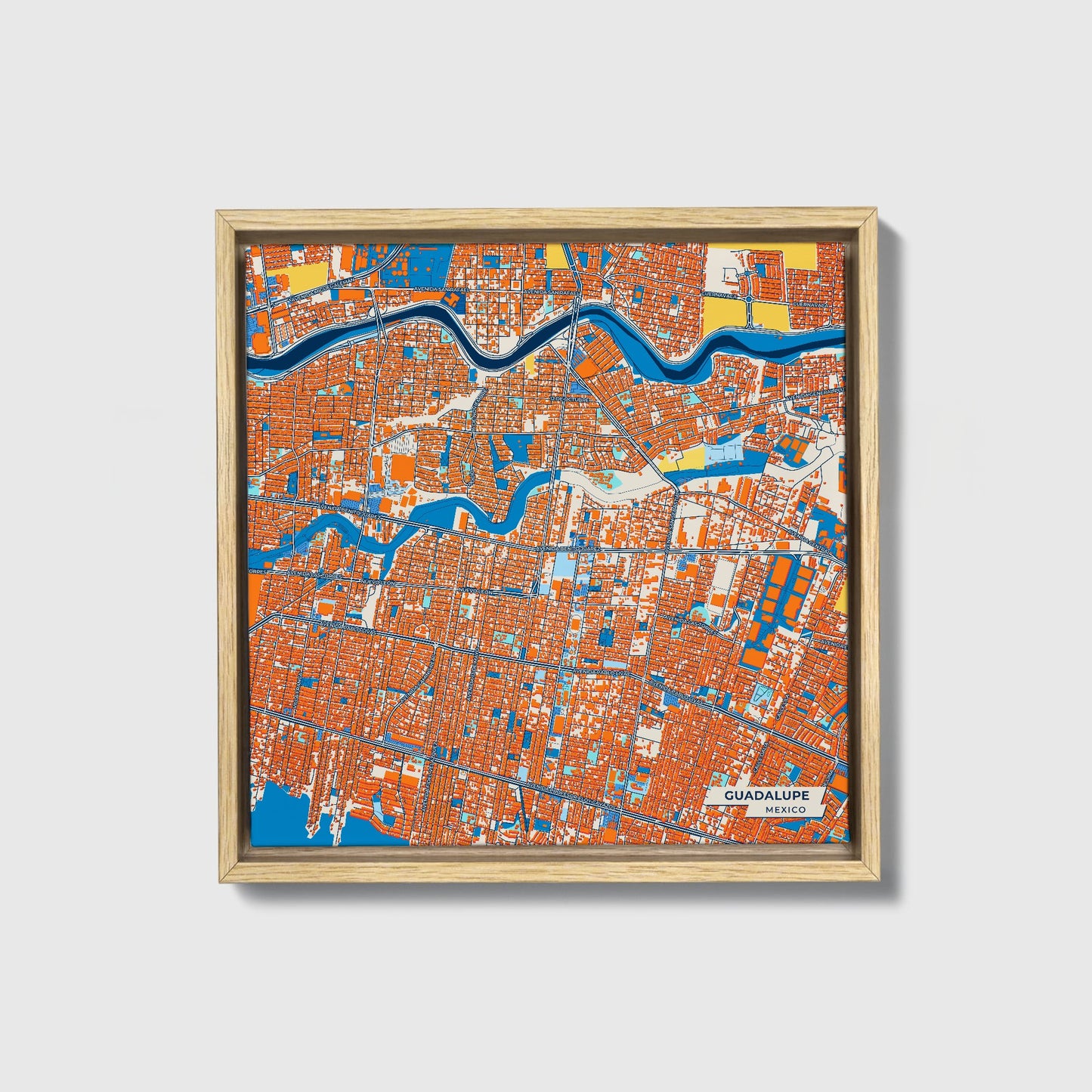 Guadalupe Mexico Colorful City Map Canvas Print • Natural Wooden Framed