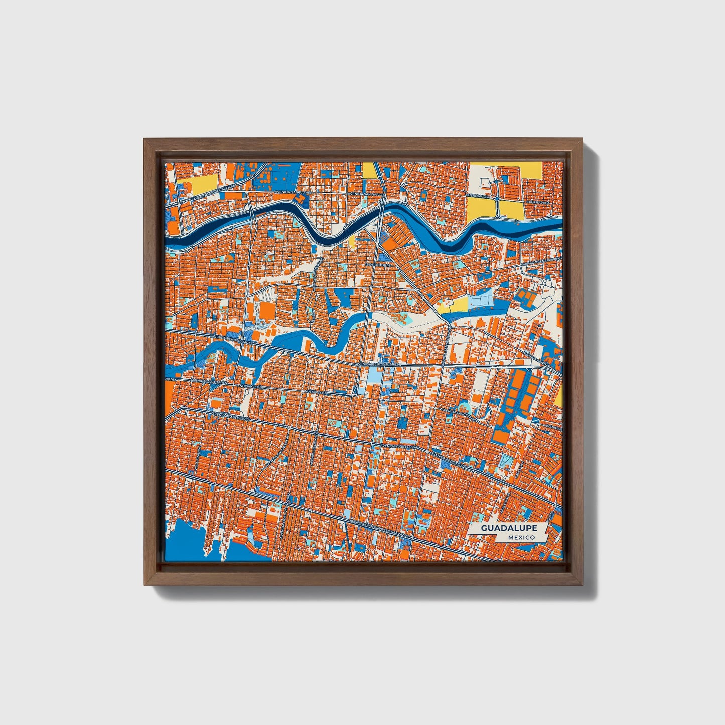 Guadalupe Mexico Colorful City Map Canvas Print • Dark Wooden Framed