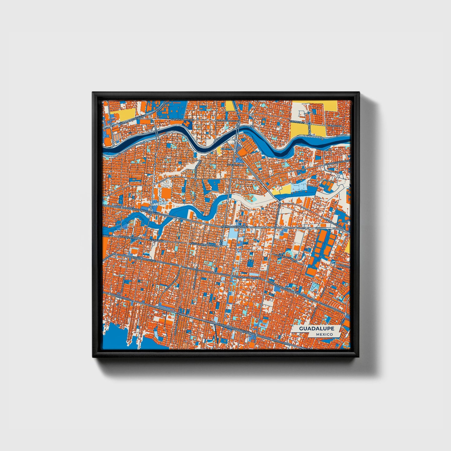 Guadalupe Mexico Colorful City Map Canvas Print • Black Framed