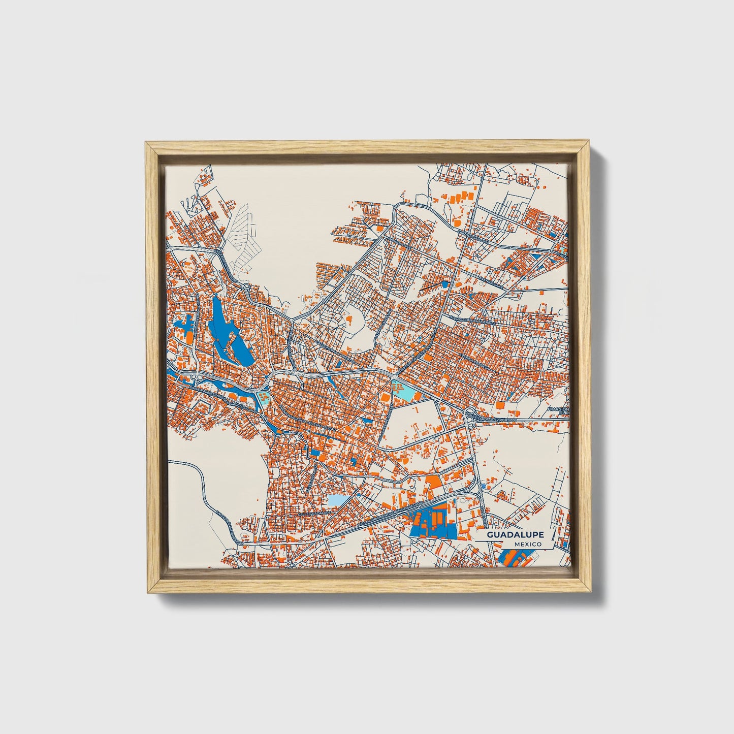 Guadalupe Mexico Colorful City Map Canvas Print • Natural Wooden Framed