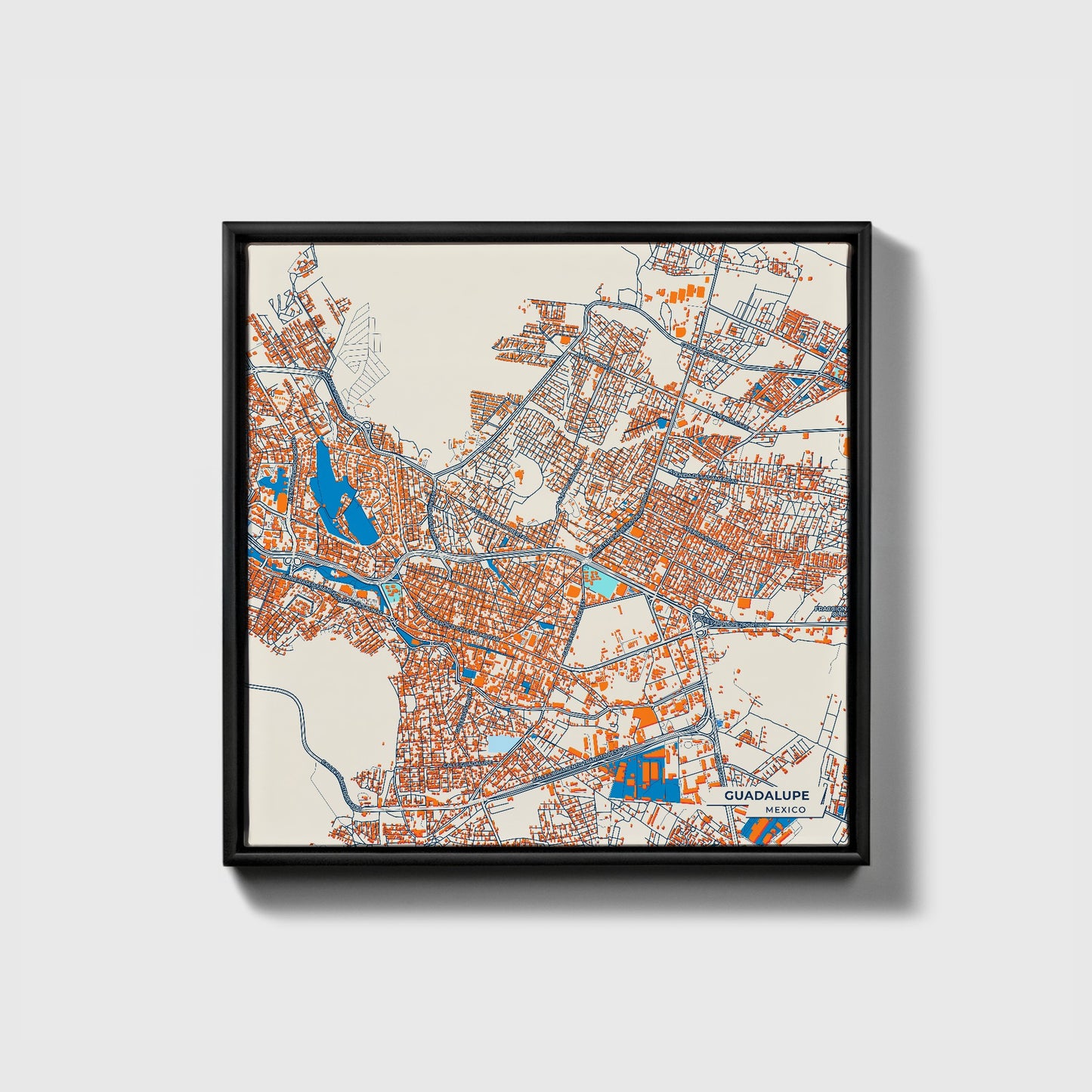 Guadalupe Mexico Colorful City Map Canvas Print • Black Framed
